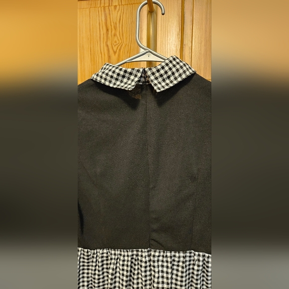 Blk & White Gingham Mini Long Sleeve Dress Zip Up Back Size Small - Picture 4 of 4